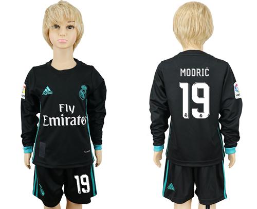 Real Madrid #19 Modric Away Long Sleeves Kid Soccer Club Jersey - Click Image to Close